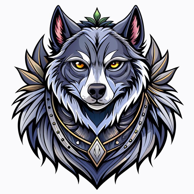 Vektor wolfskopf-tattoo, handgezeichnetes maskottchen, zeichentrickfigur, aufkleber, ikonenkonzept, isolierte illustration