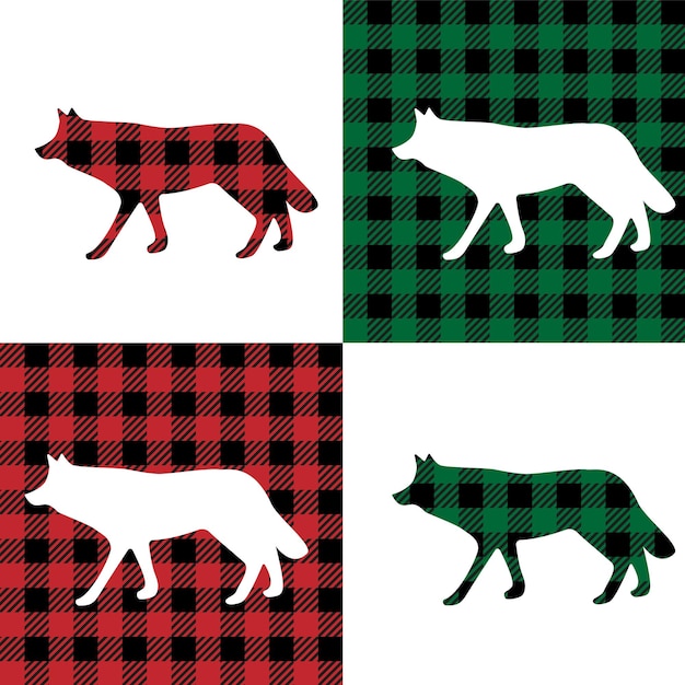 Wolfsmuster bei buffalo plaid festlicher hintergrund für design und druck