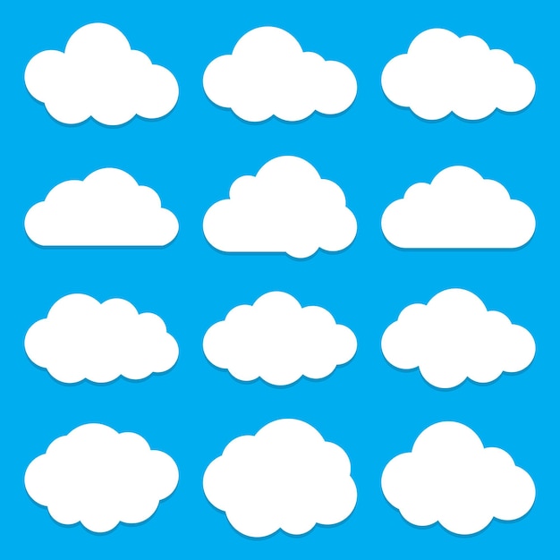 Wolke formt flache ikonen eingestellt. wolkensymbole. sammlung von wolkenpiktogrammen. vektorikonen von wolken