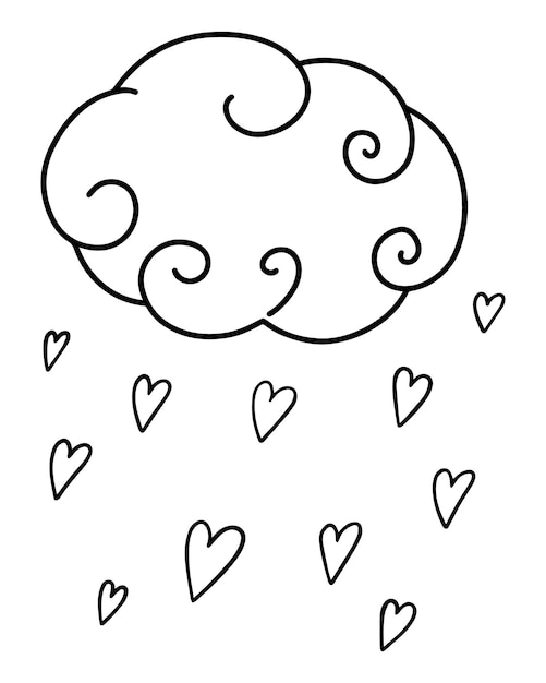 Wolke mit fallenden herzen liebessymbol doodle lineare karikatur