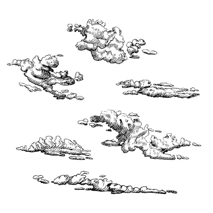 Vektor wolken gesetzt handgezeichnet im gravurstil vektorgrafik des bewölkten himmels