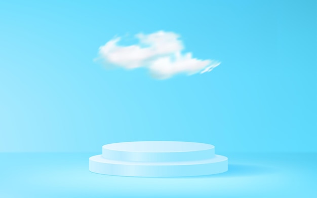 Wolken mit Produktbühnenanzeige auf blauem Hintergrundvektordesign