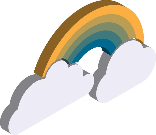 Wolken und regenbogenillustration im isometrischen 3d-stil