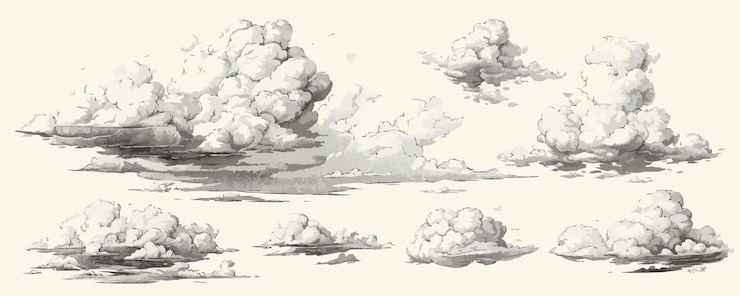 Vektor wolken und wolkenheit vintage-skizzen vektor einfach