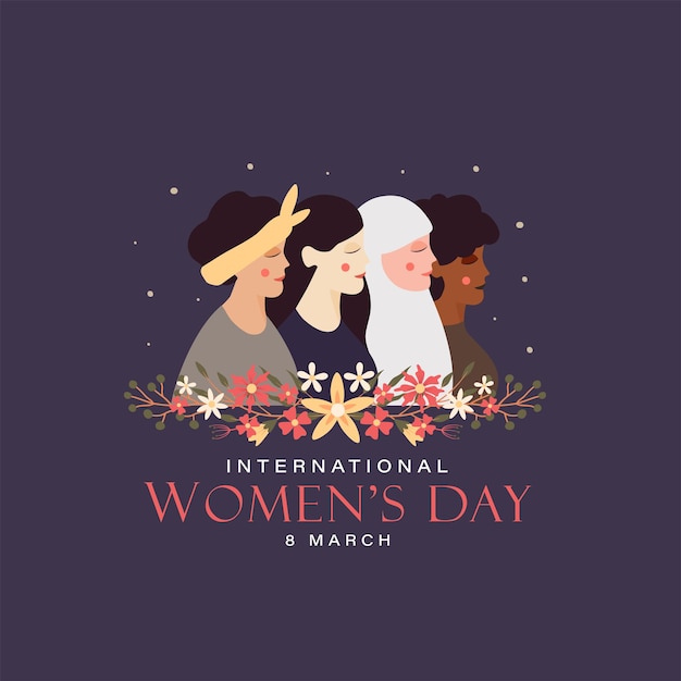 Women39s-tageshintergrund-illustrationsdesign mit mehrfachem ethnischem gesicht