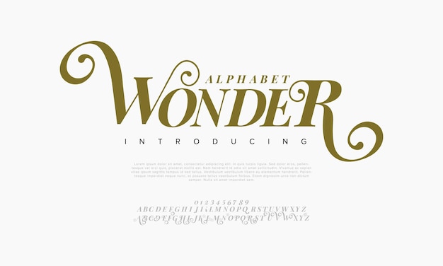 Wonder Premium-Luxus, elegante Buchstaben und Zahlen, elegante Hochzeitstypografie, klassische Serifenschrift