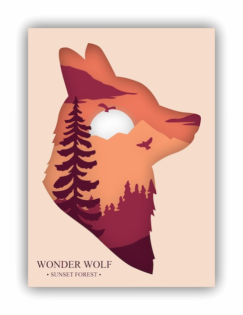 Vektor wonder wolf papercut-stil