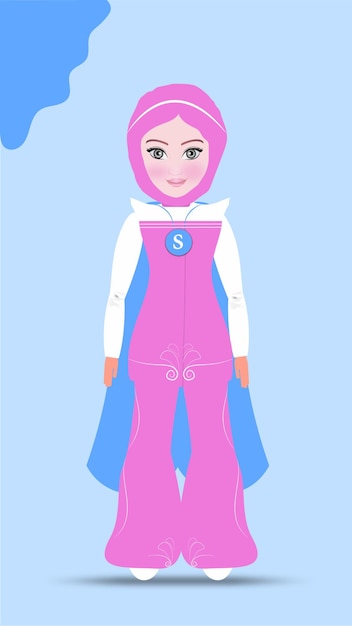 Vektor wonder woman trägt ein wunderschönes rosa outfit sie trägt einen türkisfarbenen schal und trägt einen hijabsuper