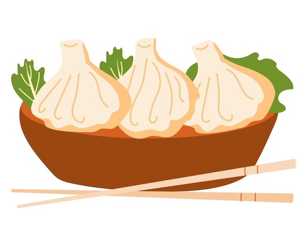 Wontons chinesische Knödel Asianfood handgezeichnete Illustration isoliert auf weißem Hintergrund