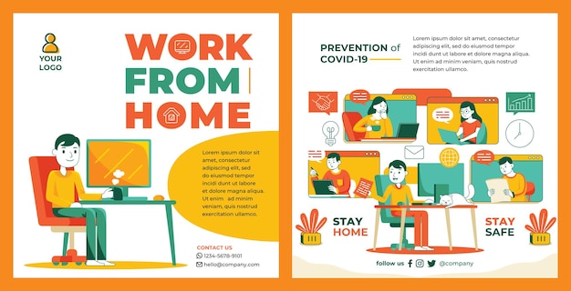 Work from home promotion feed instagram im flat design style