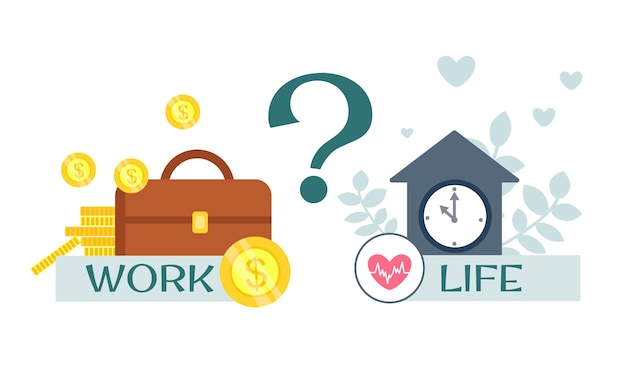 Vektor work-life-balance. familie oder geld. eine wahl zwischen beruf und privatleben. vektorillustration