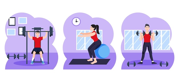 Vektor workout-flat-bundle-design-illustration