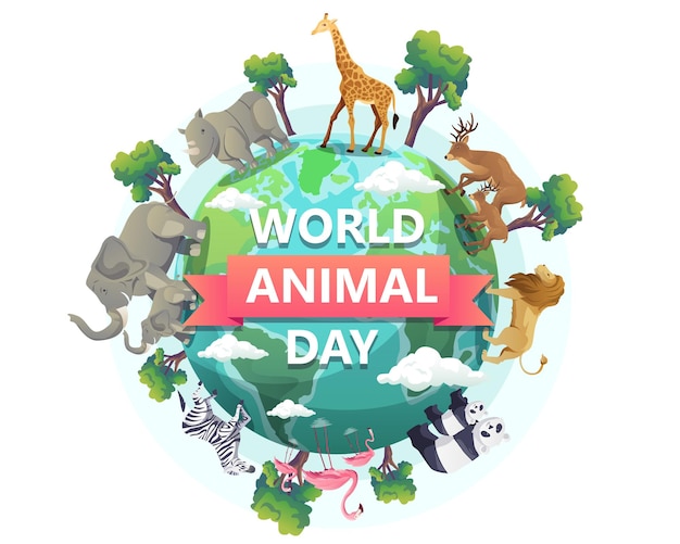 World Animal Day Wildlife Day Tiere auf dem Planeten Tiere auf der ganzen Welt Illustration