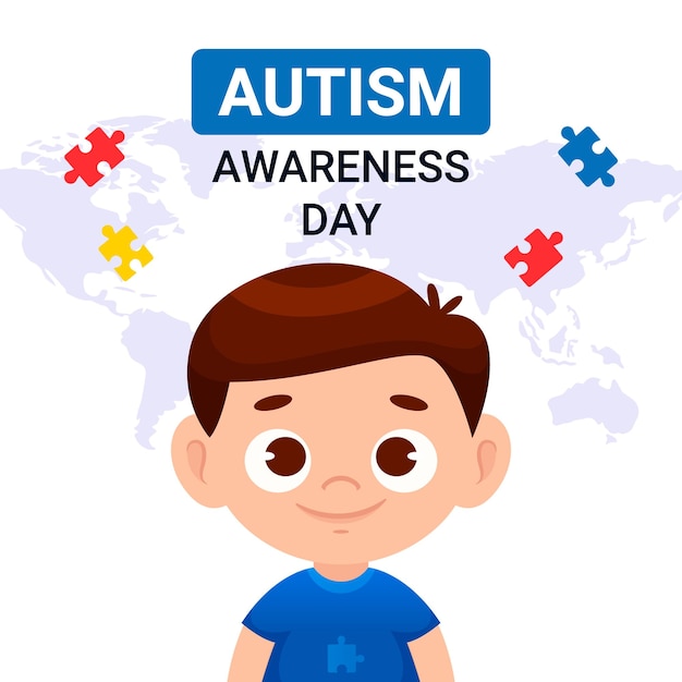 World autism awareness day illustration mit jungenkonzept und puzzleteilen