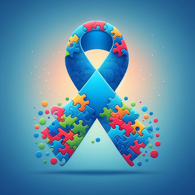 World Autism Awareness Day Illustration mit Puzzle Stücken Band und Welt