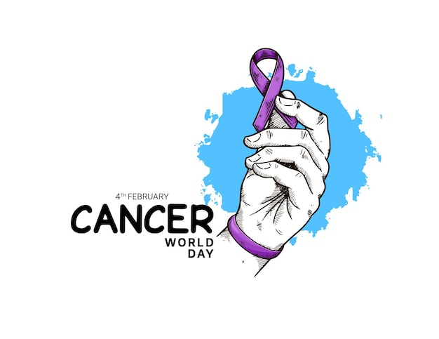 World cancer day vector design mit hand halten und bandillustration für kampagne und poster