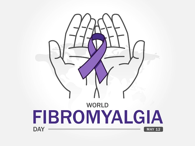World Fibromyalgia Day Illustration mit Hand und lila Schleife
