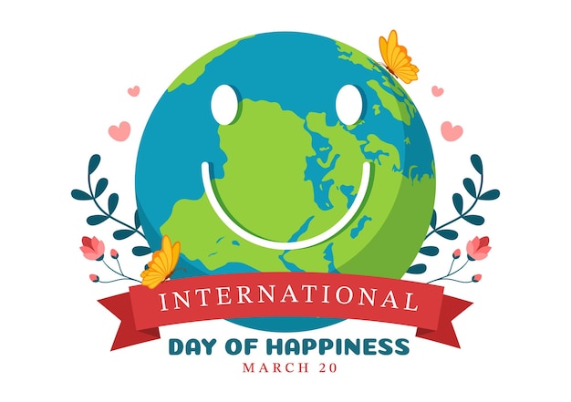 Vektor world happiness day celebration illustration mit lächelndem gesichtsausdruck gelb für webbanner