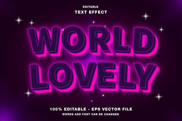 Vektor world lovely neon, ein redigierbarer texteffekt