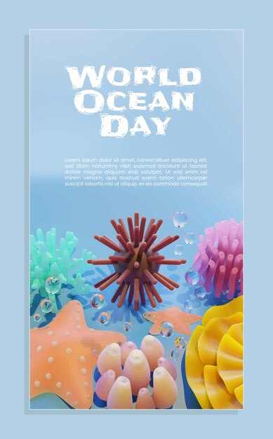 World Ocean Day Poster Vorlage mit Seeigel 3D-Illustration