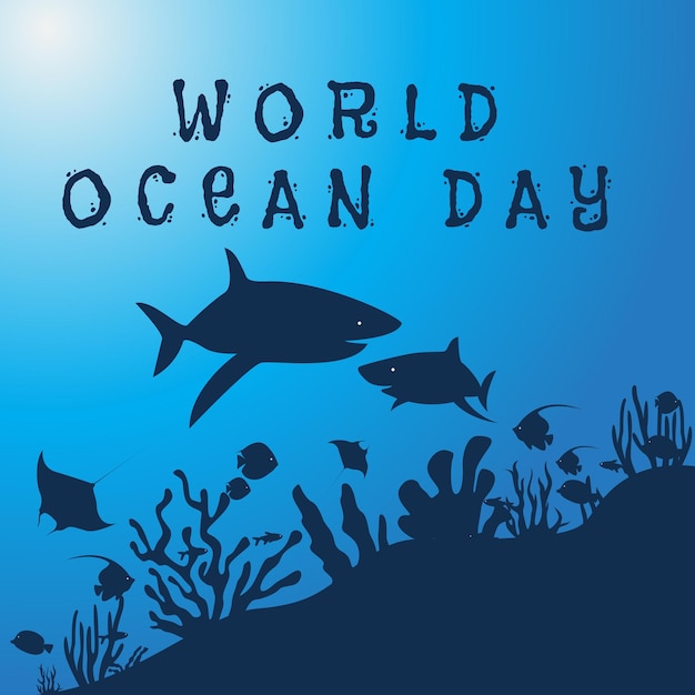 World oceans day typografie für logos, abzeichen, symbole, karten, einladungen und bannervorlagen, grußkarte zur feier des meerestages, vektorillustration