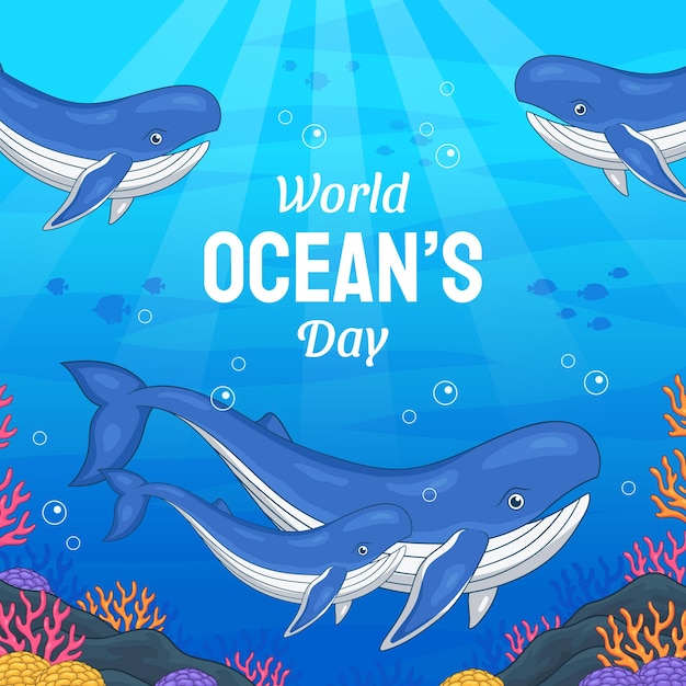 World oceans day wal illustration banner vektordesign