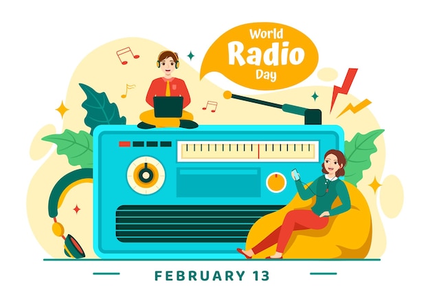 World Radio Day Illustration am 13. Februar für die verwendeten Kommunikationsmedien und das hörende Publikum