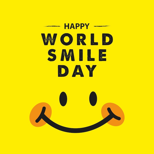 World Smile Day Schriftzug mit gelbem Hintergrund des Lächelns