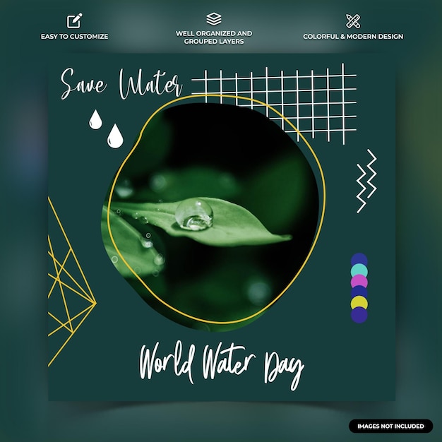 World water day instagram social media post web banner vorlage vektor premium