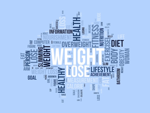 Wortwolken-Hintergrundkonzept für Gewichtsabnahme Diät mit gesunder Ernährung zum Abnehmen von Übergewicht oder für ein gesundes Leben Vektorillustration