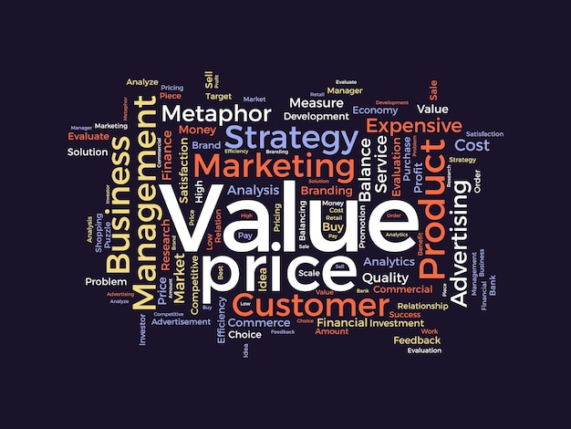 Wortwolken-hintergrundkonzept für wertpreis finanzanalyse-metapher mit ausgleichsmaß-vektorillustration