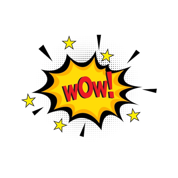 Wow-Comic-Stil-Phrase mit Blasen und Sternen