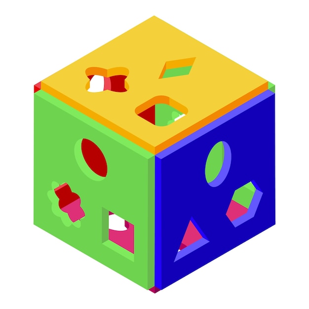Würfel-Kinderspielzeug-Symbol, isometrischer Vektor. Früherziehung, Kinderklasse