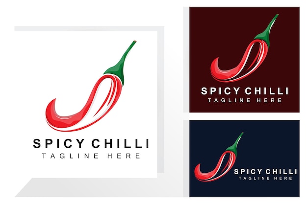 Würziges chili-logo-design, rotes gemüse, illustration, küchenzutaten, scharfe chili-vektor-markenprodukte