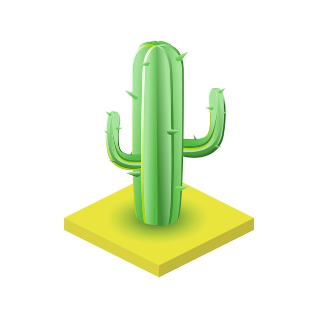 Vektor wüstenkaktus-landschaftssymbol im isometrischen 3d-stil isoliert auf weißem hintergrund natursymbol