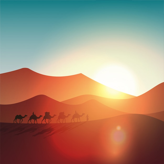 Wüstenlandschaft am nachmittag mit kamelsilhouette