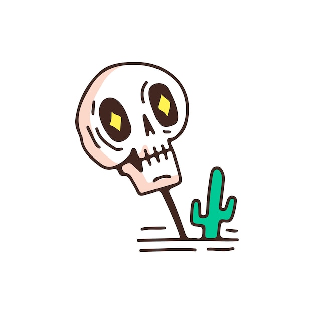 Wüstenschädelkopf und kaktus, illustration für t-shirt, straßenkleidung, aufkleber oder kleidung.