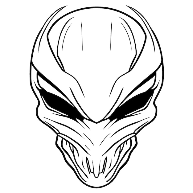 Wütende alien-kopf-vektorillustration-linienkunst