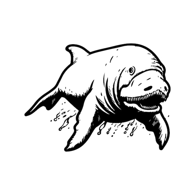 wütende Dugong-Vintage-handgezeichnete Illustration