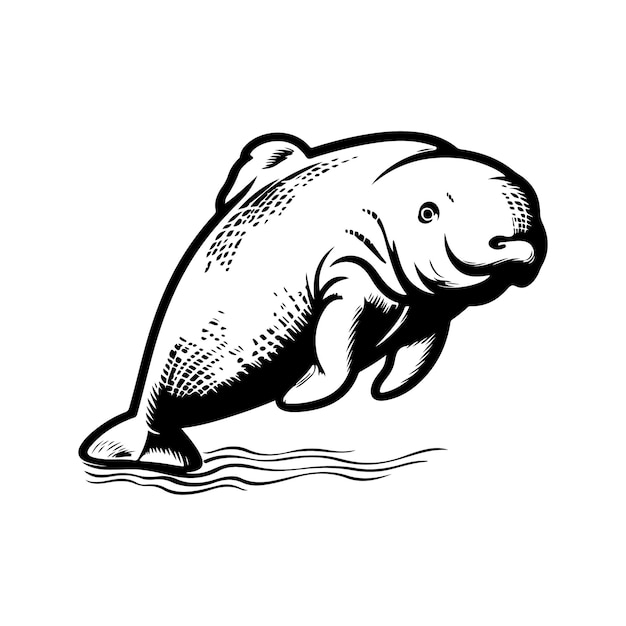 wütende Dugong-Vintage-handgezeichnete Illustration