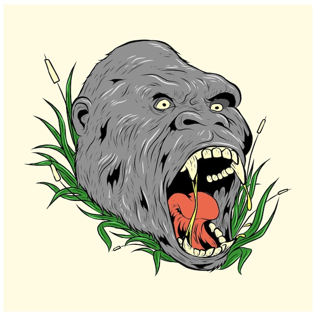 Wütende gorilla-kopf-vektorillustration zur verwendung als druckposter-aufkleber-logo-tattoo-emblem und andere