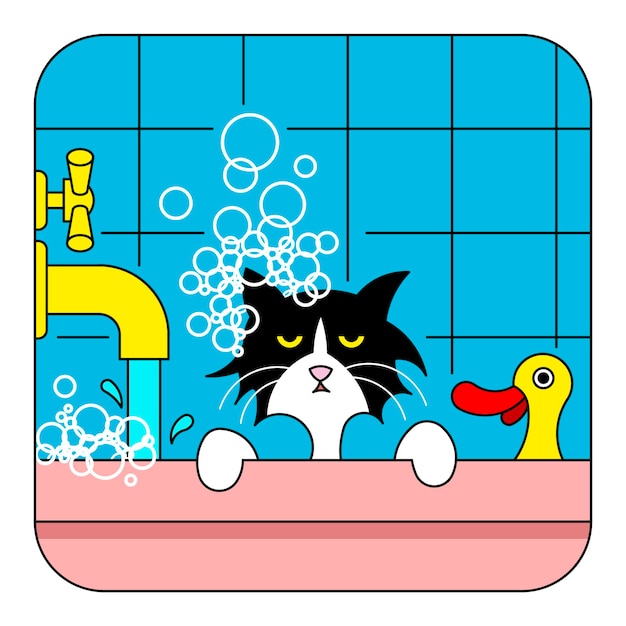 Vektor wütende katze in der badewanne