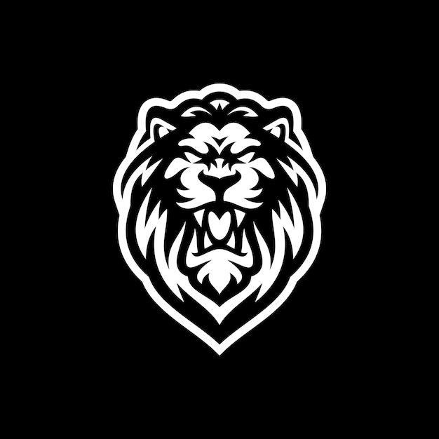 Wütende löwenkopf-maskottchen-logo-illustration auf dunklem hintergrund