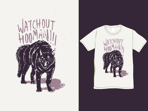 Wütende schwarze katze vintage-t-shirt-design