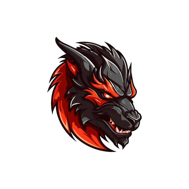 Wütender roter drache mit hörnern, drachenkopf-maskottchen-logo, vektorgrafik