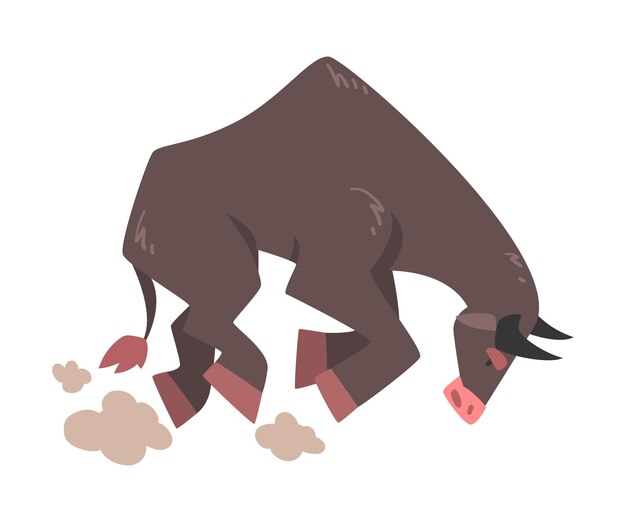 Wütender schwarzer Hornbull mit Hoof und muskulösem Hals Angriffsvektor-Illustration