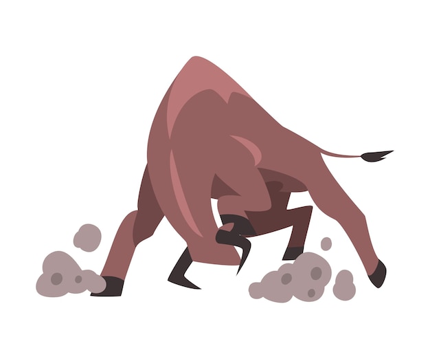 Wütender Stier greift die spanische Korrida an. Traditionelle Aufführung im Cartoon-Stil. Vektorillustration.