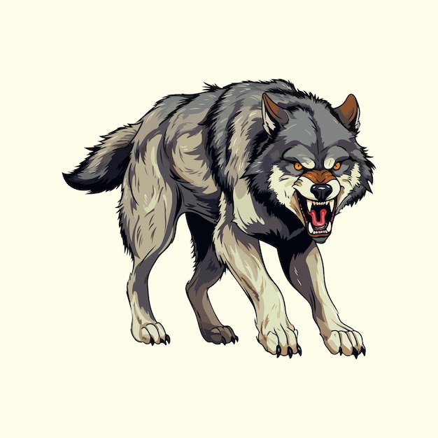 wütender Wolf, Tierillustrationsvektor