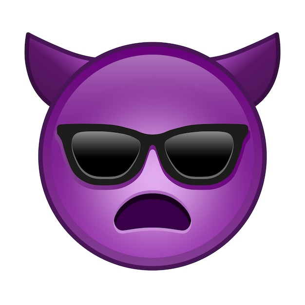 Vektor wütendes gesicht mit hörnern und sonnenbrille große größe des gelben emoji lächelns