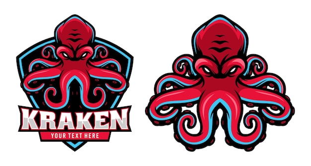 Vektor wütendes kraken-oktopus-sportmaskottchen mit textvektor